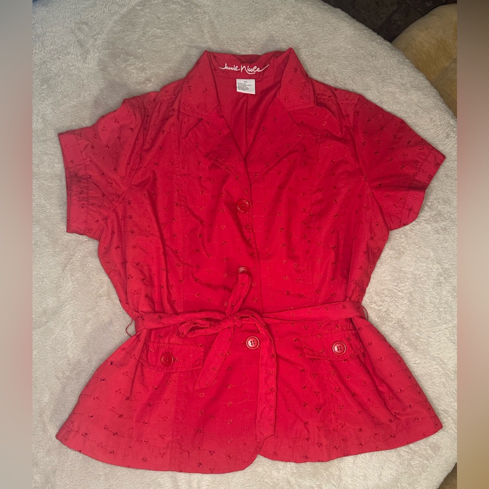 Red Button Down Shirt with Belt